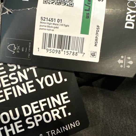 Womens Large 7/8 Puma Tight Fit High Waist Leggings Running Training Pants Black - Picture 6 of 6